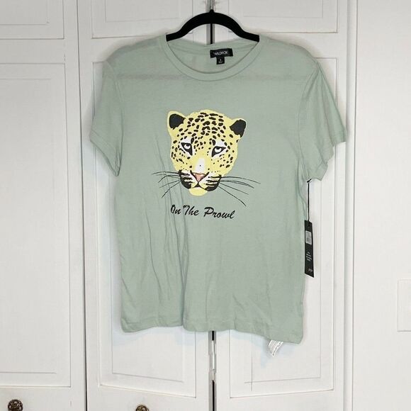 Wildfox On the Prowl Keke Graphic Aqua Gray Tee - Picture 2 of 6